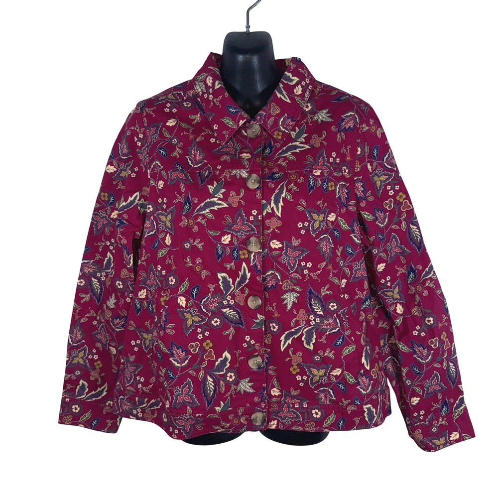 Appleseed's Floral Paisley Button Front Shacket Jacket PM Burgundy Cottagecore